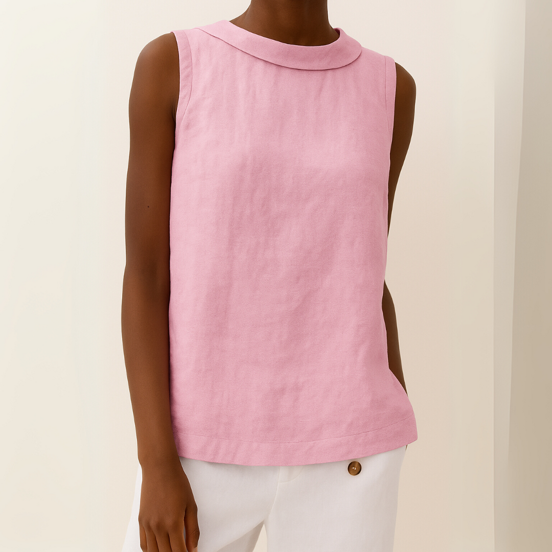 ELENA– SLEEVELESS ROLL COLLAR TOP
