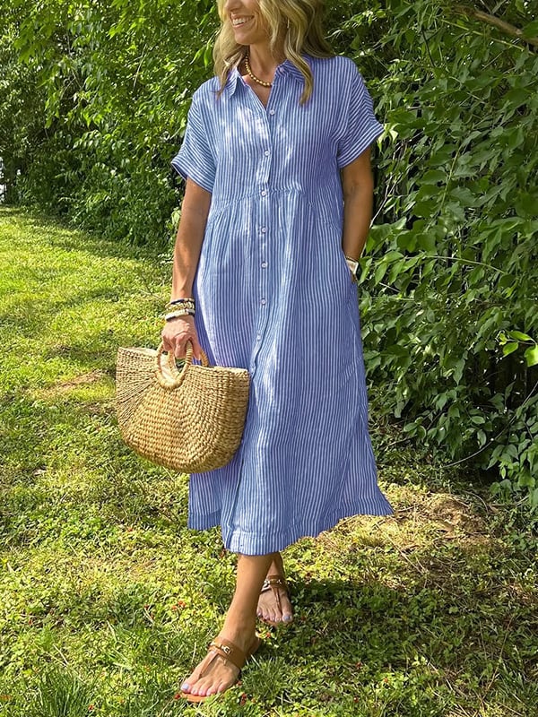 MARIE – STRIPED BUTTON-DOWN DRESS