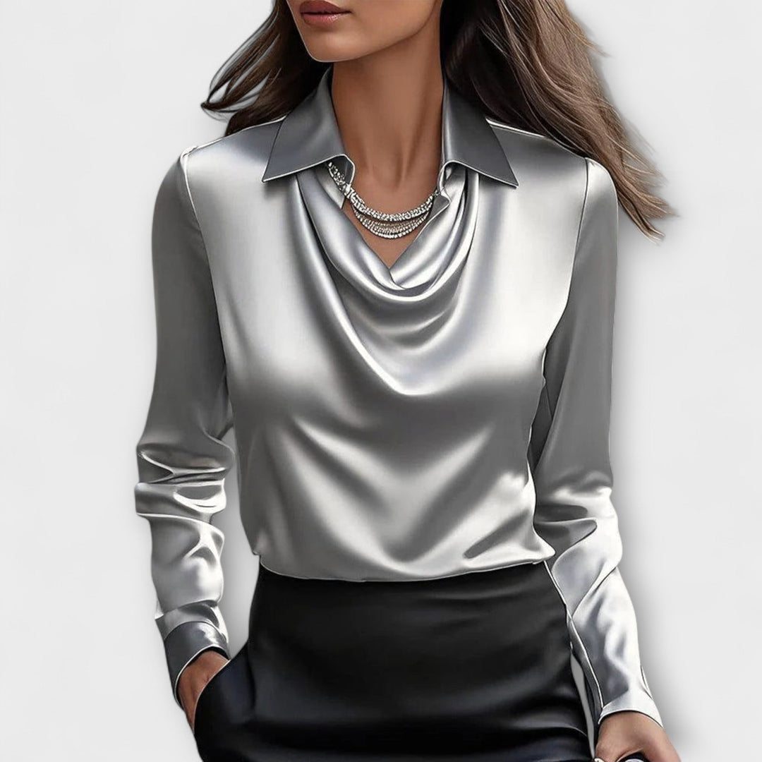 EMILIA– SHINY DRAPED BLOUSE