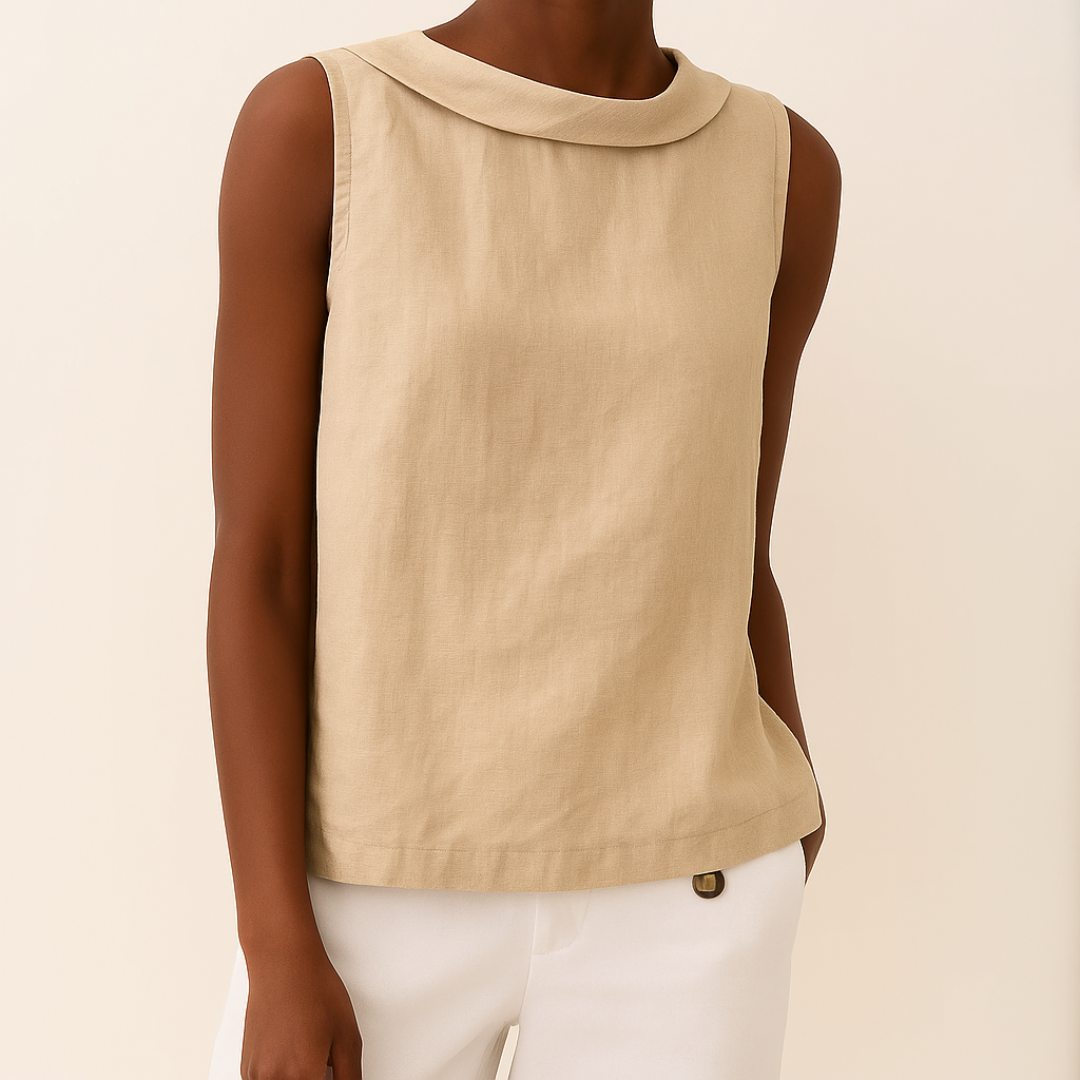 ELENA– SLEEVELESS ROLL COLLAR TOP