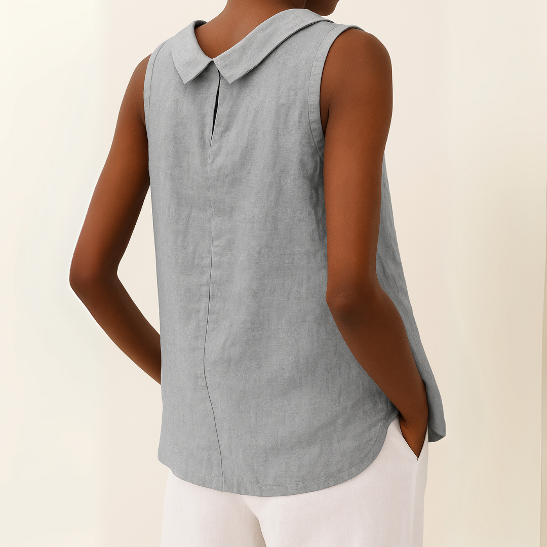 ELENA– SLEEVELESS ROLL COLLAR TOP