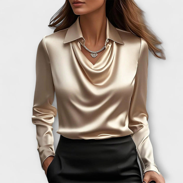 EMILIA– SHINY DRAPED BLOUSE