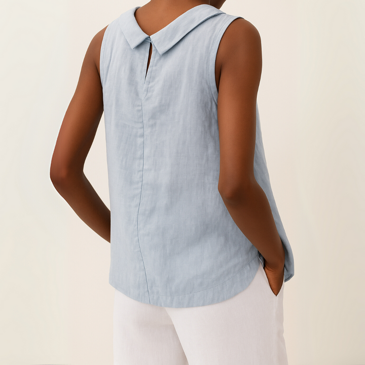 ELENA– SLEEVELESS ROLL COLLAR TOP