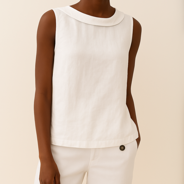 ELENA– SLEEVELESS ROLL COLLAR TOP