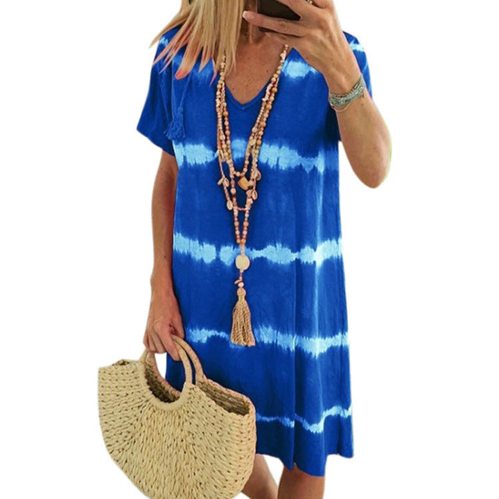 SELENA – PRINTED V-NECK SHIFT DRESS