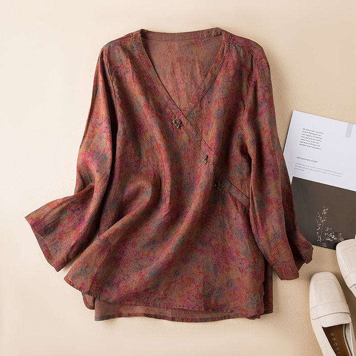 AURORA – COTTON-LINEN FLORAL BLOUSE