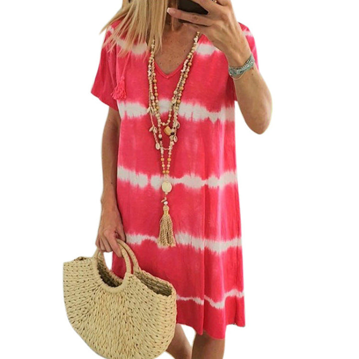 SELENA – PRINTED V-NECK SHIFT DRESS