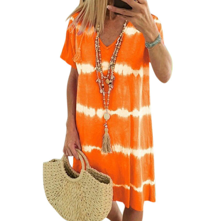 SELENA – PRINTED V-NECK SHIFT DRESS