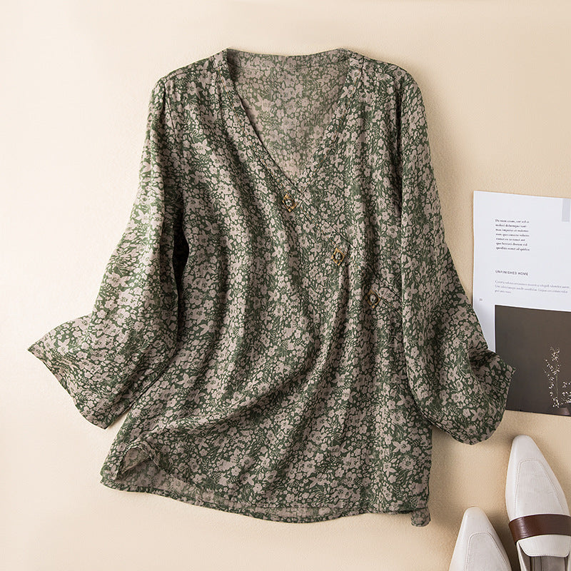 AURORA – COTTON-LINEN FLORAL BLOUSE