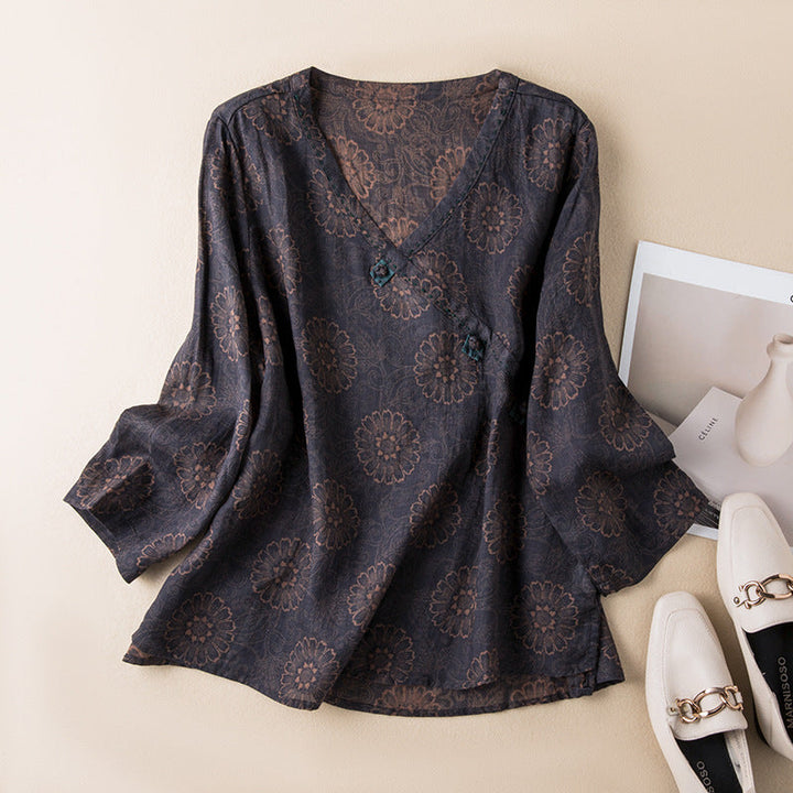 AURORA – COTTON-LINEN FLORAL BLOUSE