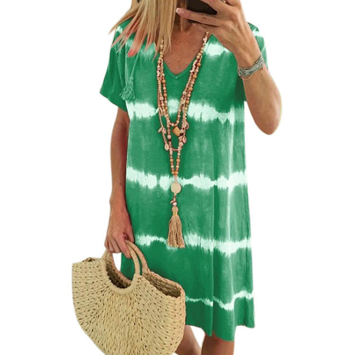 SELENA – PRINTED V-NECK SHIFT DRESS