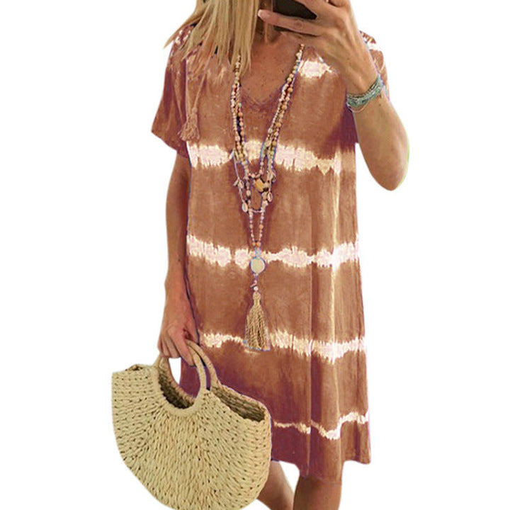 SELENA – PRINTED V-NECK SHIFT DRESS