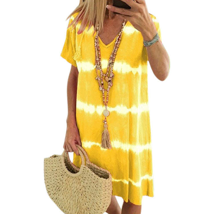 SELENA – PRINTED V-NECK SHIFT DRESS