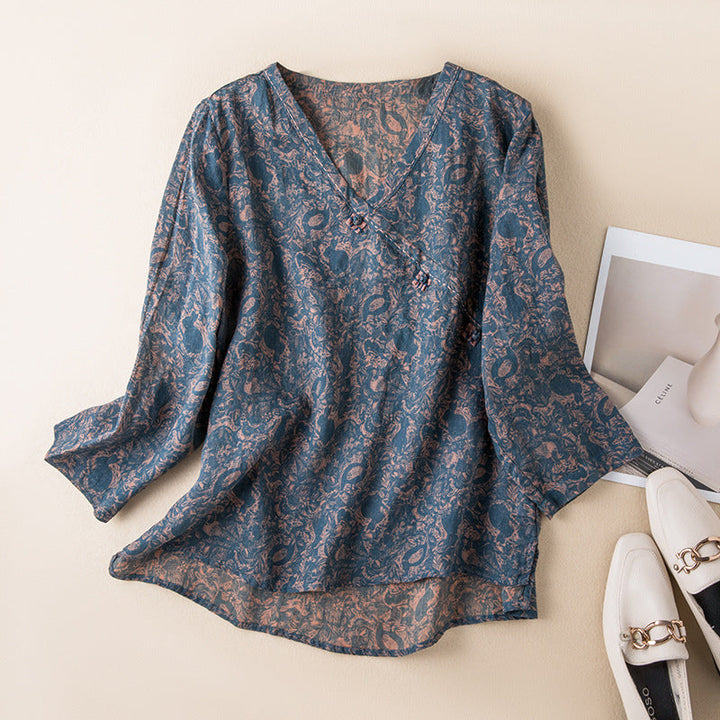 AURORA – COTTON-LINEN FLORAL BLOUSE