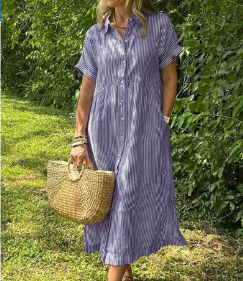MARIE – STRIPED BUTTON-DOWN DRESS