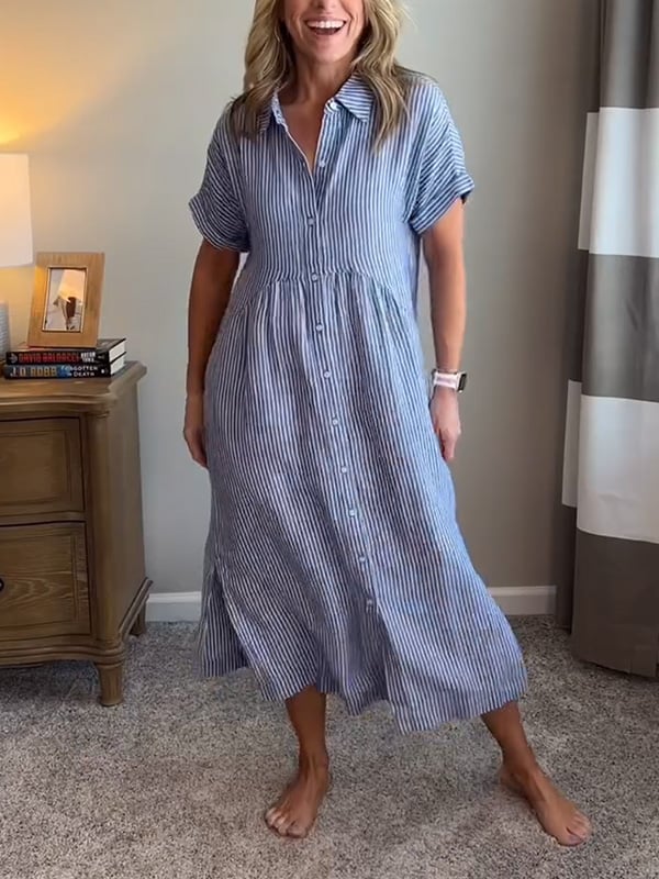 MARIE – STRIPED BUTTON-DOWN DRESS
