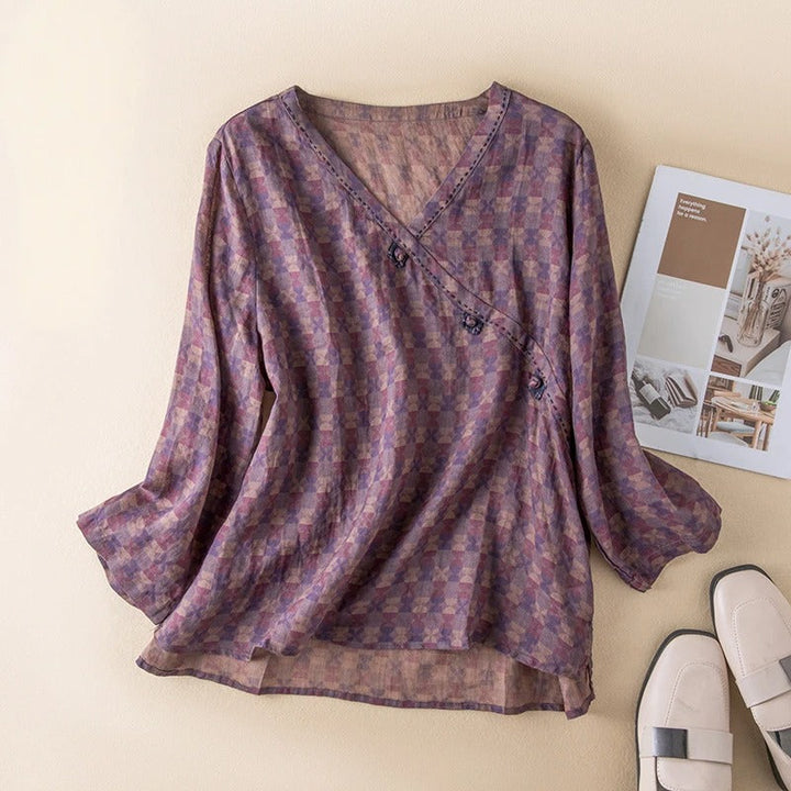 AURORA – COTTON-LINEN FLORAL BLOUSE