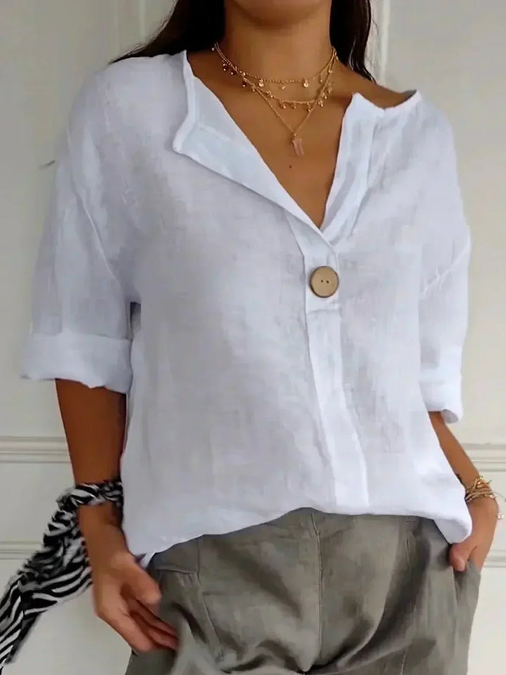 IYAH – AIRY V-NECK LINEN TOP